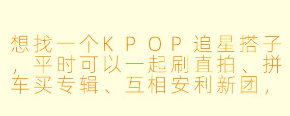 想找一个KPOP追星搭子，平时可以一起刷直拍、拼车买专辑、互相安利新团，最好能同城线下追星，有什么建议吗？