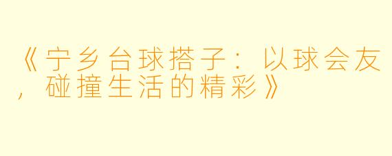 《宁乡台球搭子：以球会友，碰撞生活的精彩》