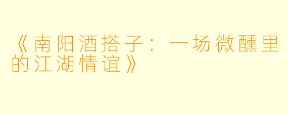 《南阳酒搭子：一场微醺里的江湖情谊》
