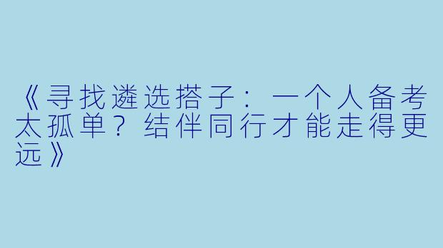 《寻找遴选搭子：一个人备考太孤单？结伴同行才能走得更远》