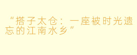 “搭子太仓：一座被时光遗忘的江南水乡”