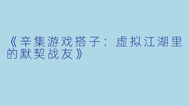 《辛集游戏搭子：虚拟江湖里的默契战友》