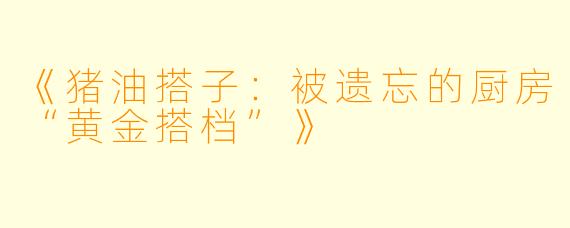 《猪油搭子：被遗忘的厨房“黄金搭档”》