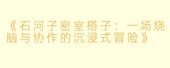 《石河子密室搭子：一场烧脑与协作的沉浸式冒险》