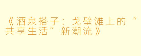 《酒泉搭子：戈壁滩上的“共享生活”新潮流》