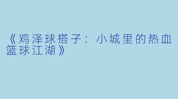 《鸡泽球搭子：小城里的热血篮球江湖》