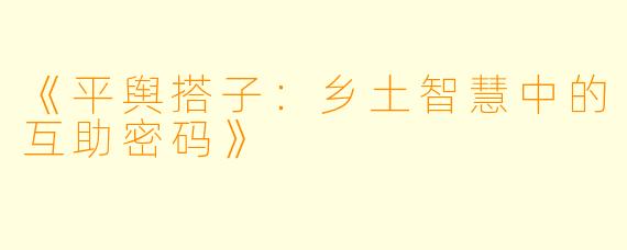 《平舆搭子：乡土智慧中的互助密码》