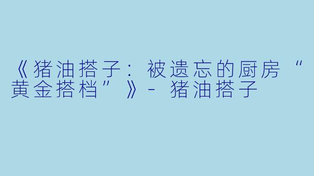 《猪油搭子：被遗忘的厨房“黄金搭档”》-猪油搭子