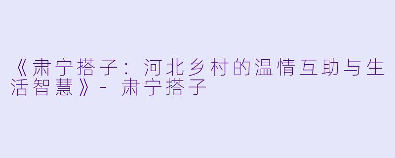 《肃宁搭子：河北乡村的温情互助与生活智慧》-肃宁搭子