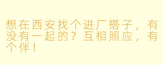 想在西安找个进厂搭子，有没有一起的？互相照应，有个伴！