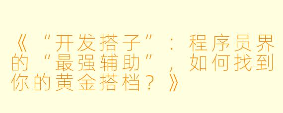《“开发搭子”：程序员界的“最强辅助”，如何找到你的黄金搭档？》