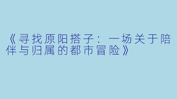 《寻找原阳搭子：一场关于陪伴与归属的都市冒险》