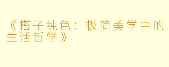 《搭子纯色：极简美学中的生活哲学》