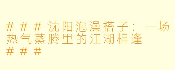 ###沈阳泡澡搭子：一场热气蒸腾里的江湖相逢

###