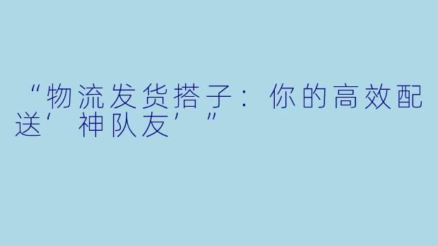 “物流发货搭子：你的高效配送‘神队友’”