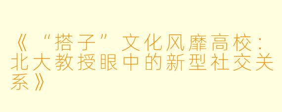 《“搭子”文化风靡高校：北大教授眼中的新型社交关系》