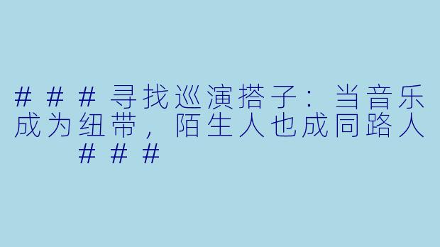 ###寻找巡演搭子：当音乐成为纽带，陌生人也成同路人

###