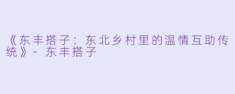 《东丰搭子：东北乡村里的温情互助传统》-东丰搭子