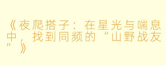 《夜爬搭子：在星光与喘息中，找到同频的“山野战友”》