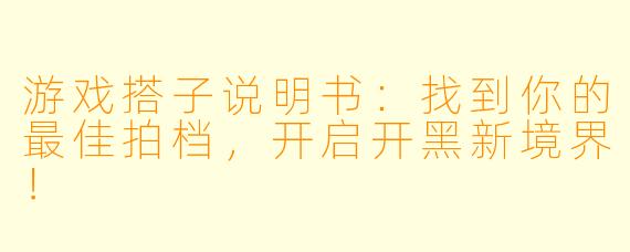 游戏搭子说明书：找到你的最佳拍档，开启开黑新境界！