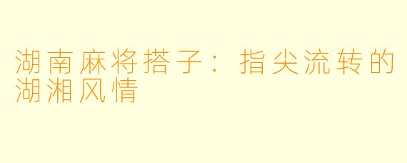 湖南麻将搭子：指尖流转的湖湘风情
