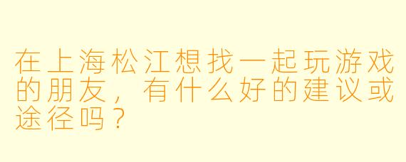 在上海松江想找一起玩游戏的朋友，有什么好的建议或途径吗？