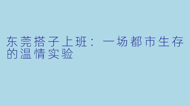 东莞搭子上班：一场都市生存的温情实验