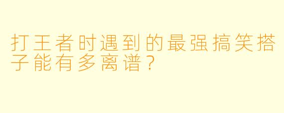 打王者时遇到的最强搞笑搭子能有多离谱？
