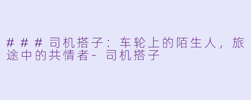 ###司机搭子：车轮上的陌生人，旅途中的共情者-司机搭子