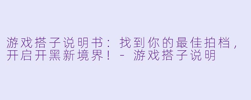游戏搭子说明书：找到你的最佳拍档，开启开黑新境界！-游戏搭子说明