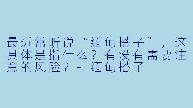 最近常听说“缅甸搭子”，这具体是指什么？有没有需要注意的风险？-缅甸搭子