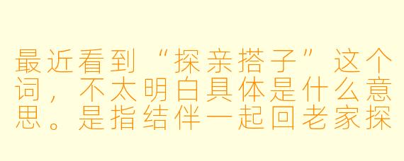 最近看到“探亲搭子”这个词,不太明白具体是什么意思。是指结伴一起回老家探亲吗?还是有其他特别的含义?
