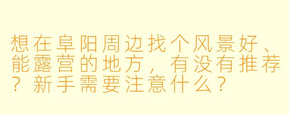 想在阜阳周边找个风景好、能露营的地方，有没有推荐？新手需要注意什么？