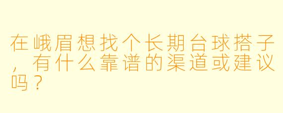 在峨眉想找个长期台球搭子，有什么靠谱的渠道或建议吗？