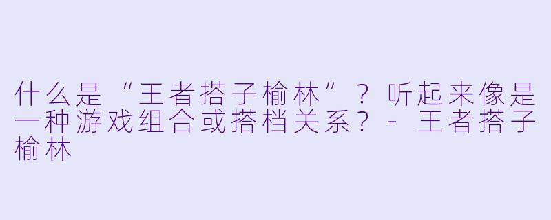什么是“王者搭子榆林”？听起来像是一种游戏组合或搭档关系？-王者搭子榆林