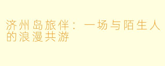 济州岛旅伴：一场与陌生人的浪漫共游