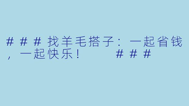 ###找羊毛搭子：一起省钱，一起快乐！

###