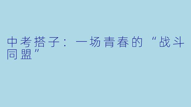 中考搭子：一场青春的“战斗同盟”