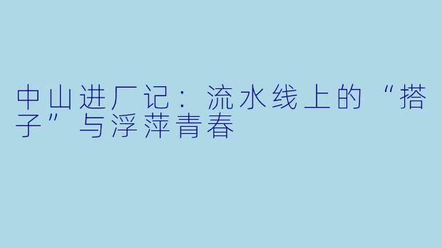 中山进厂记：流水线上的“搭子”与浮萍青春