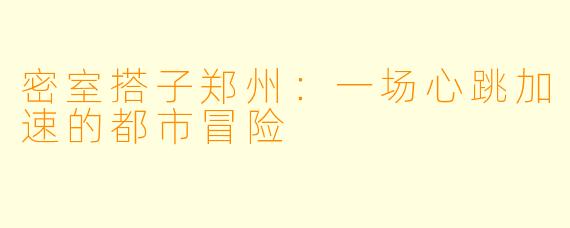 密室搭子郑州：一场心跳加速的都市冒险