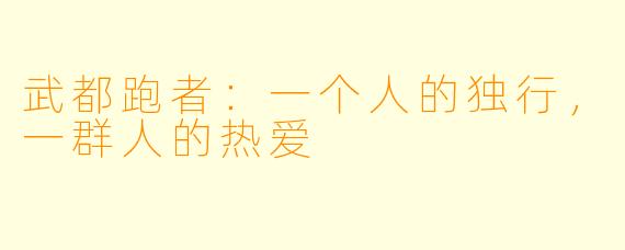 武都跑者:一个人的独行,一群人的热爱
