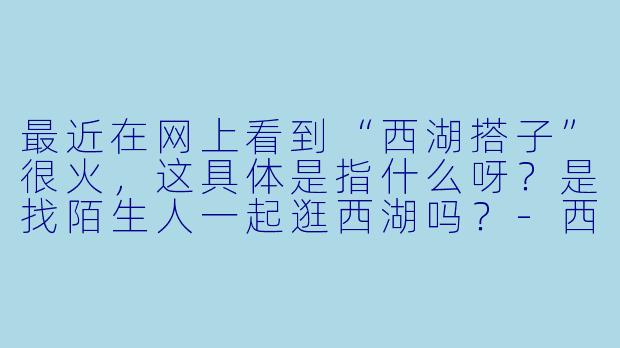 最近在网上看到“西湖搭子”很火，这具体是指什么呀？是找陌生人一起逛西湖吗？-西湖搭子