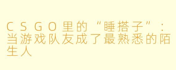 CSGO里的“睡搭子”：当游戏队友成了最熟悉的陌生人