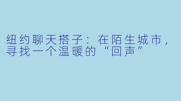 纽约聊天搭子:在陌生城市,寻找一个温暖的“回声”