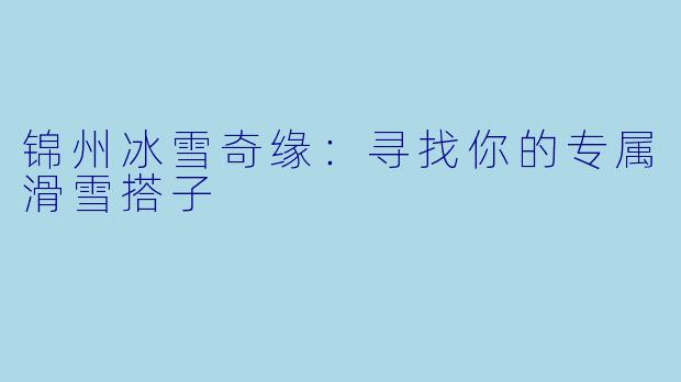 锦州冰雪奇缘:寻找你的专属滑雪搭子