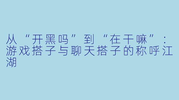 从“开黑吗”到“在干嘛”：游戏搭子与聊天搭子的称呼江湖
