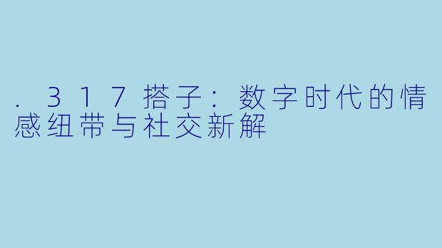 .317搭子：数字时代的情感纽带与社交新解