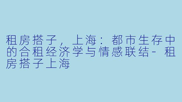 租房搭子，上海：都市生存中的合租经济学与情感联结-租房搭子上海