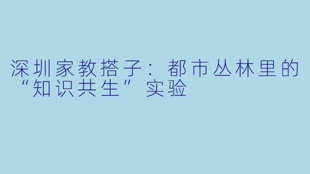 深圳家教搭子：都市丛林里的“知识共生”实验