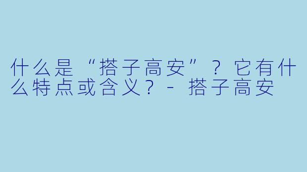 什么是“搭子高安”？它有什么特点或含义？-搭子高安